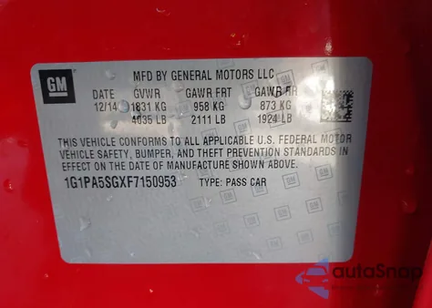 2015 Chevrolet Cruze Ls Auto from USA, damaged, VIN 1G1PA5SGXF7150953